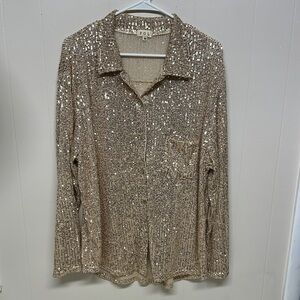 POL Glittering Sequin Shirt in Gold